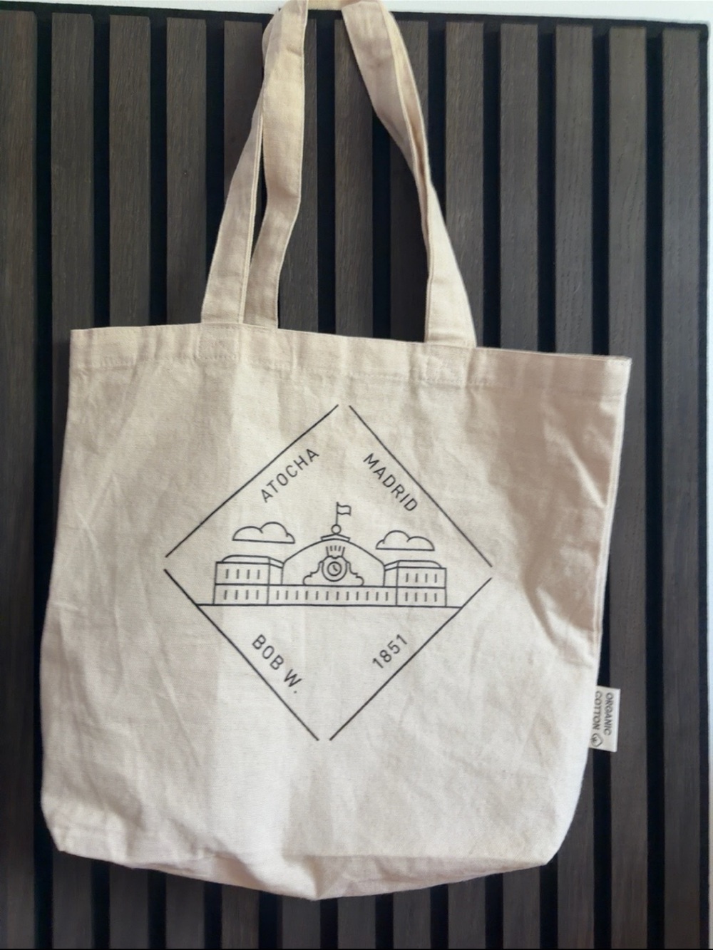 Bob W Atocha Madrid Organic Cotton Canvas Tote Bag Shopping Travel Beach